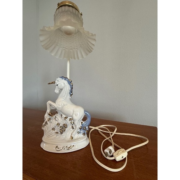 Unicorn Lamp Night Light Porcelain Gold Accents Nursery Decor Whimsical‎ - Picture 9 of 10